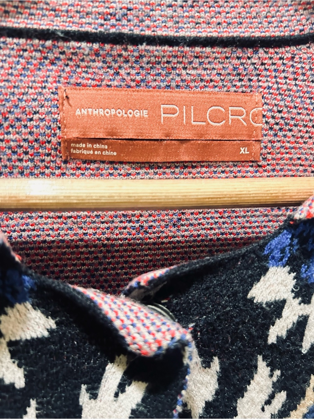 Anthropologie Floral Jacquard Cardigan in Navy, Red & Cream with Blue Accents - Picture 4 of 10